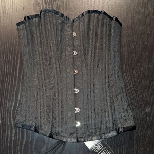 NWT 20 inch Black brocade overbust corset Gothic burlesque